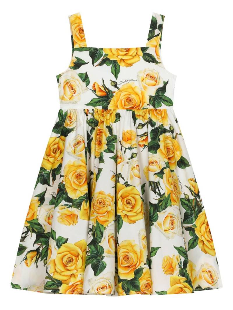 Dolce & Gabbana Kids Rose-print cotton dress - White von Dolce & Gabbana Kids