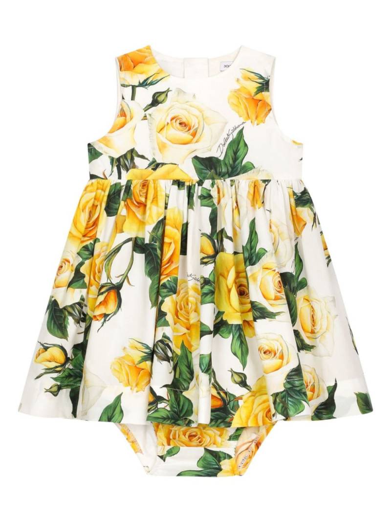 Dolce & Gabbana Kids Rose-print cotton dress - Yellow von Dolce & Gabbana Kids