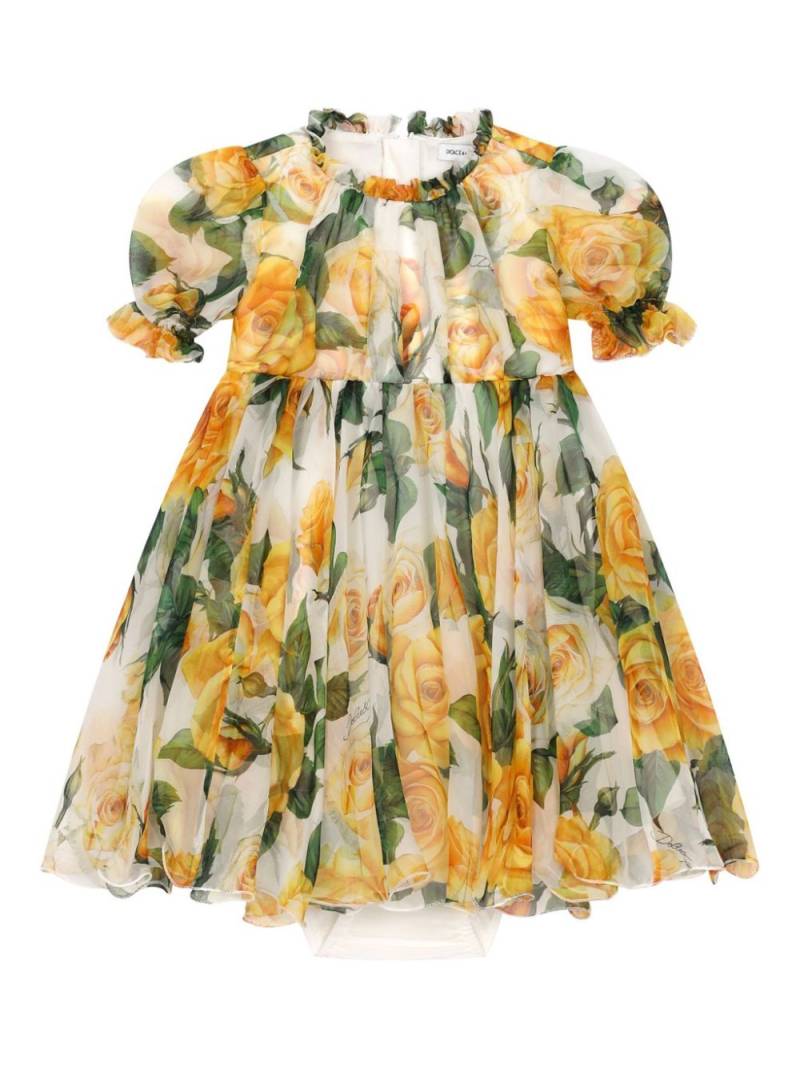 Dolce & Gabbana Kids Rose-print silk dress - Yellow von Dolce & Gabbana Kids