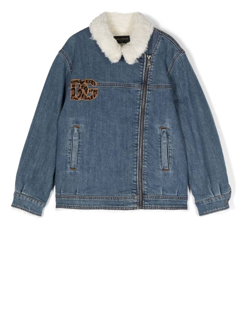 Dolce & Gabbana Kids animal-embroidery sherpa jacket - Blue von Dolce & Gabbana Kids