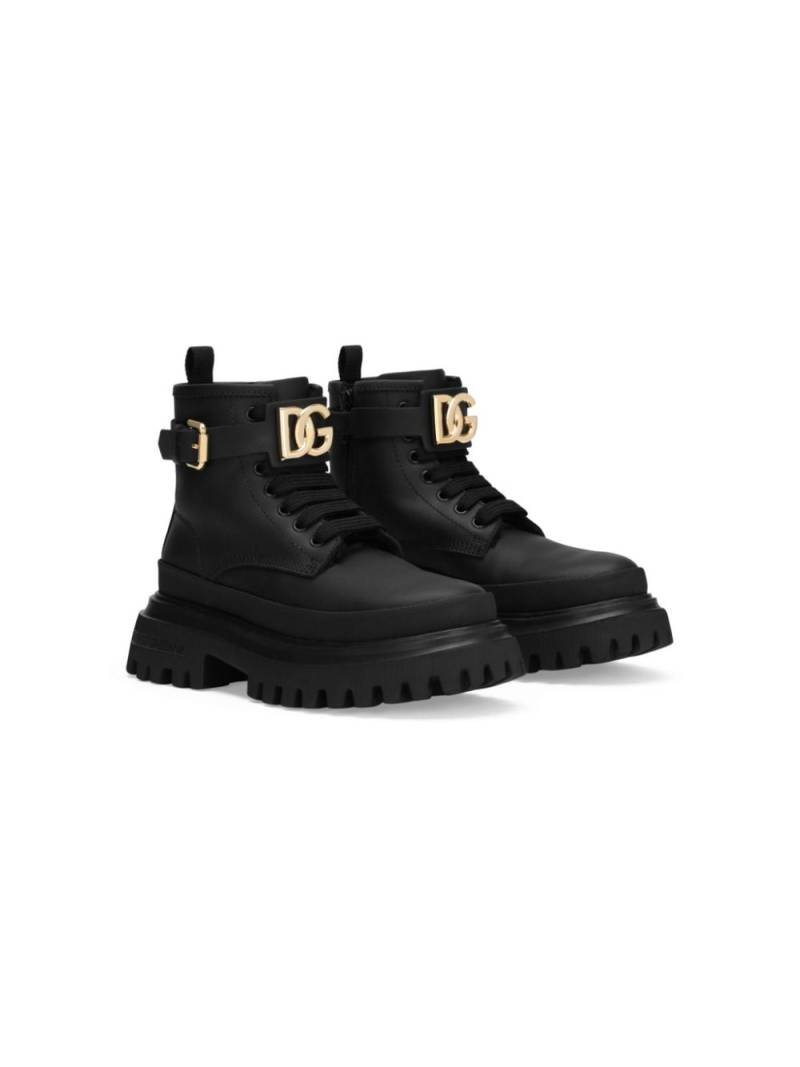 Dolce & Gabbana Kids appliqué-logo ankle boots - Black von Dolce & Gabbana Kids