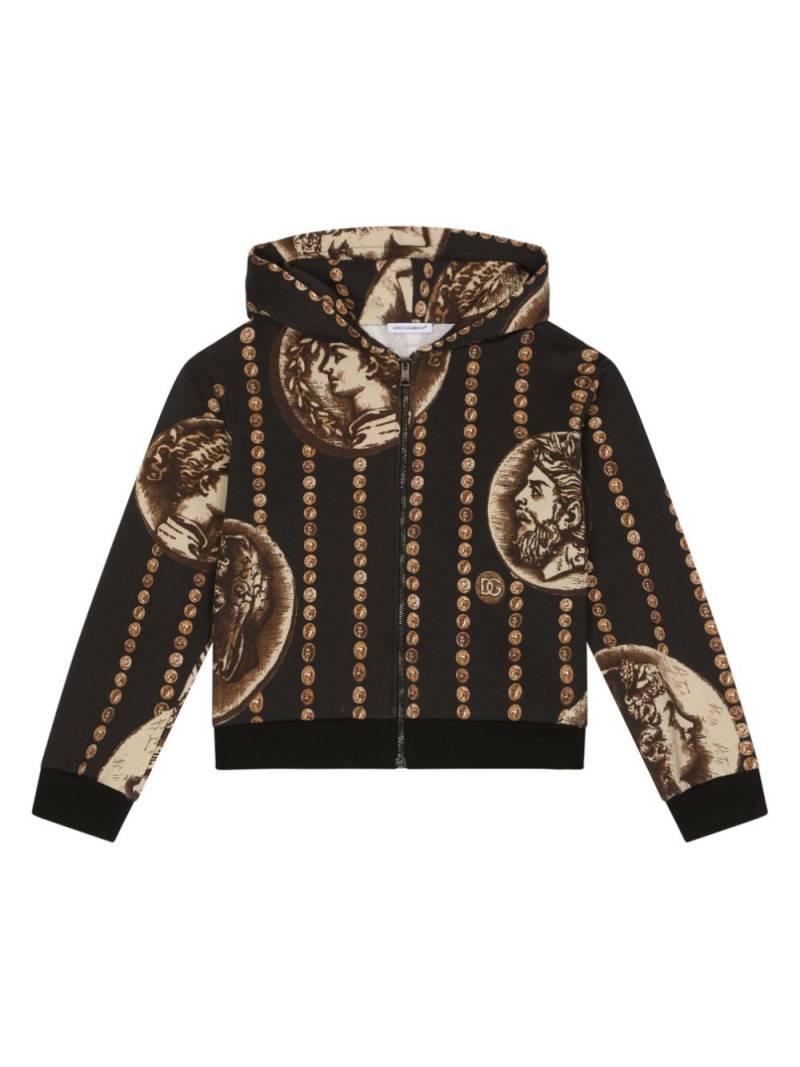 Dolce & Gabbana Kids coin-print cotton hoodie - Brown von Dolce & Gabbana Kids