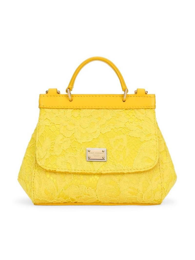 Dolce & Gabbana Kids corded-lace satin tote bag - Yellow von Dolce & Gabbana Kids