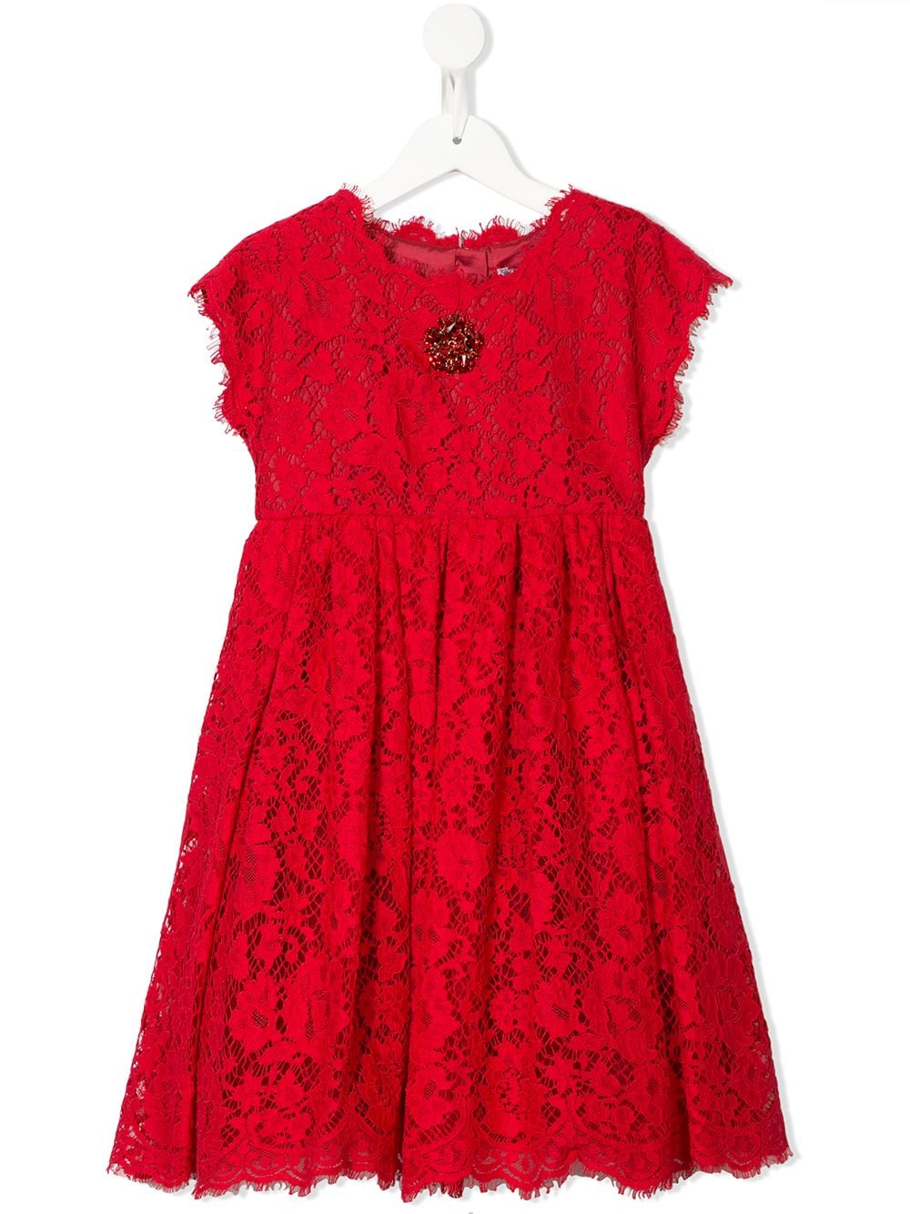 Dolce & Gabbana Kids cordonetto-lace bejewelled dress - Red von Dolce & Gabbana Kids