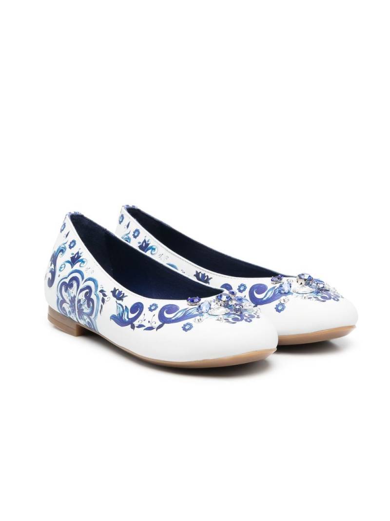 Dolce & Gabbana Kids crystal-embellished ballerina shoes - Blue von Dolce & Gabbana Kids