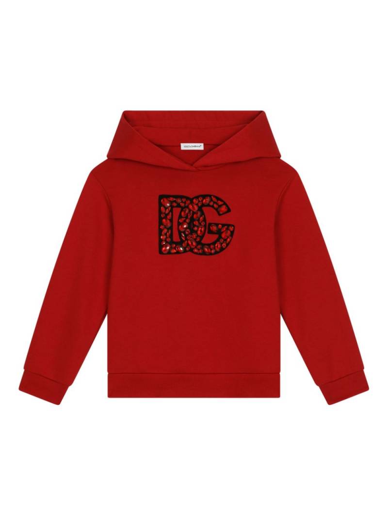 Dolce & Gabbana Kids crystal-embellished cotton hoodie - Red von Dolce & Gabbana Kids