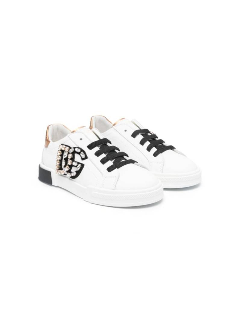 Dolce & Gabbana Kids crystal-embellished leather sneakers - White von Dolce & Gabbana Kids