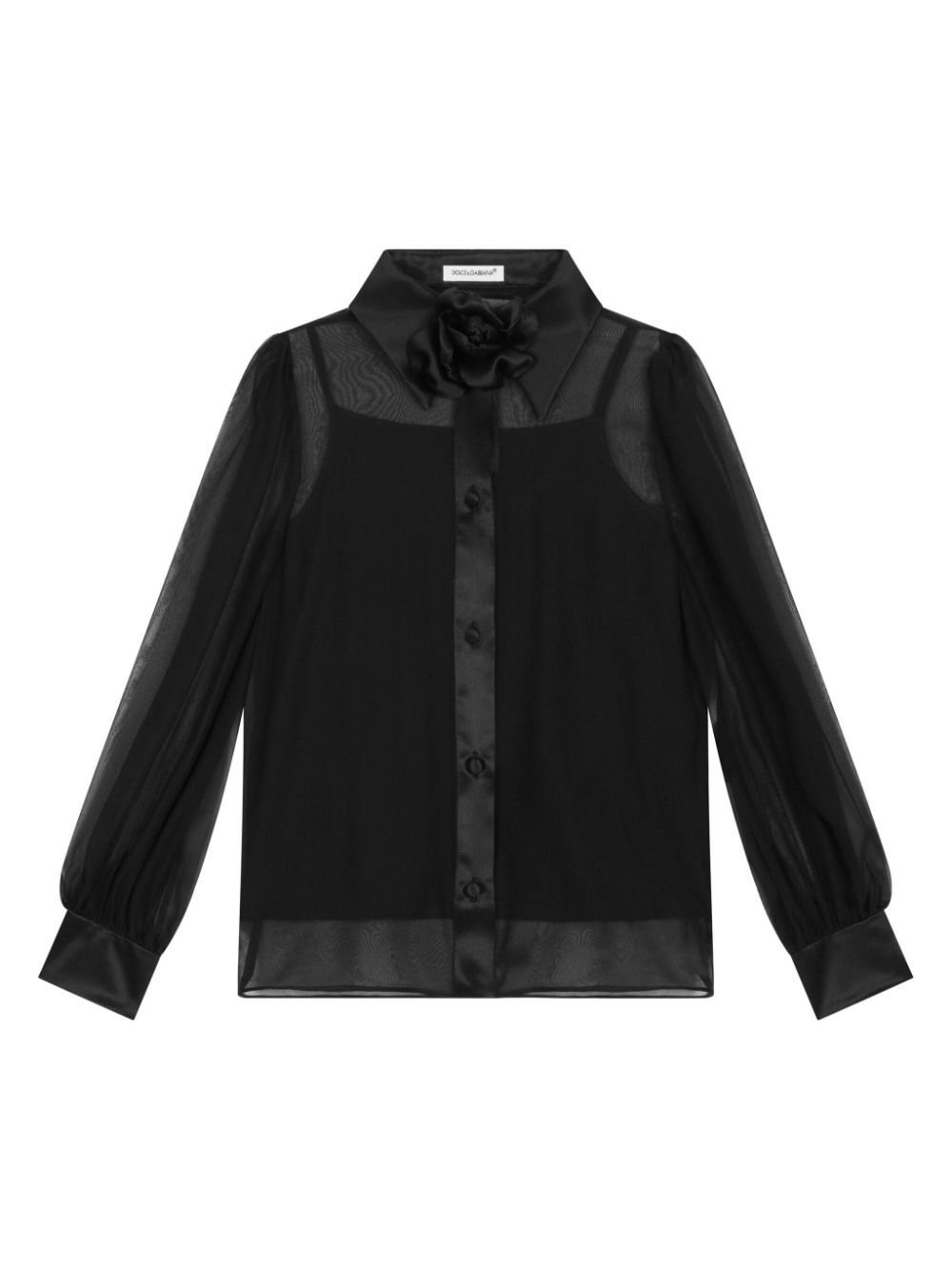 Dolce & Gabbana Kids floral-appliqué silk shirt - Black von Dolce & Gabbana Kids