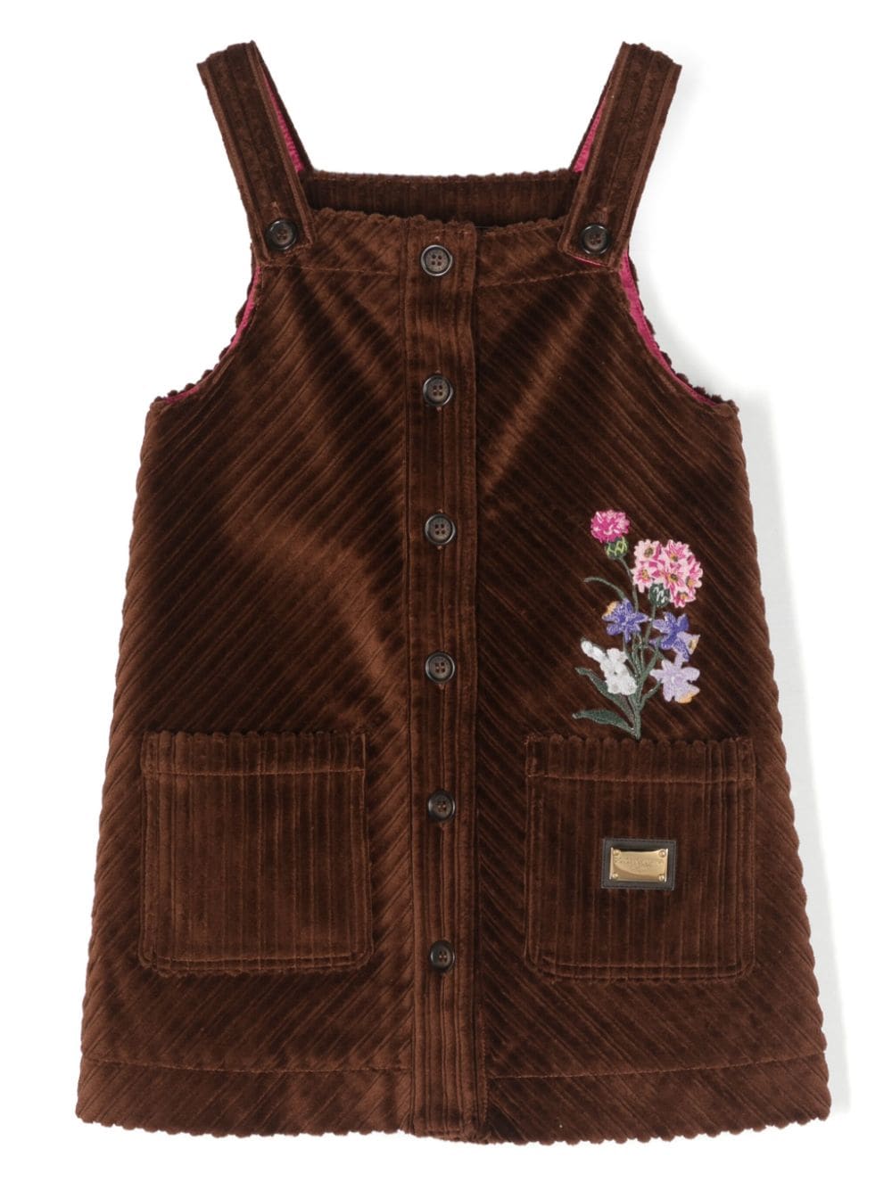 Dolce & Gabbana Kids floral-embroidered corduroy dress - Brown von Dolce & Gabbana Kids