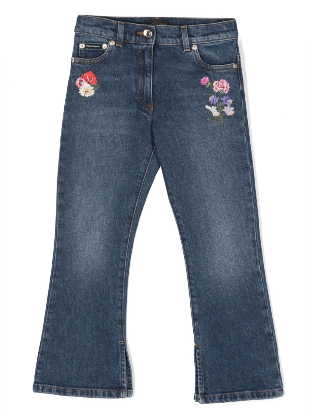 Dolce & Gabbana Kids floral-embroidered jeans - Blue von Dolce & Gabbana Kids