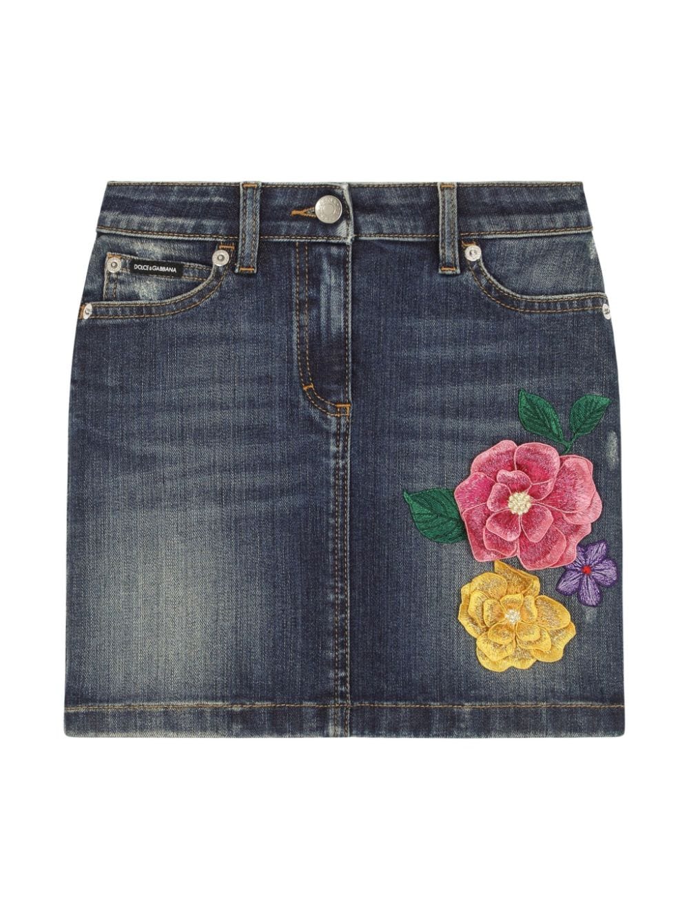 Dolce & Gabbana Kids floral-embroidered skirt - Blue von Dolce & Gabbana Kids