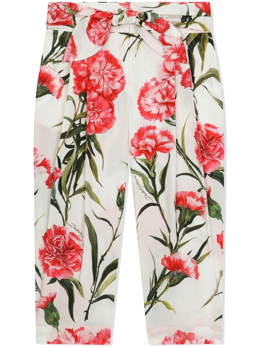 Dolce & Gabbana Kids floral-print belted trousers - White von Dolce & Gabbana Kids