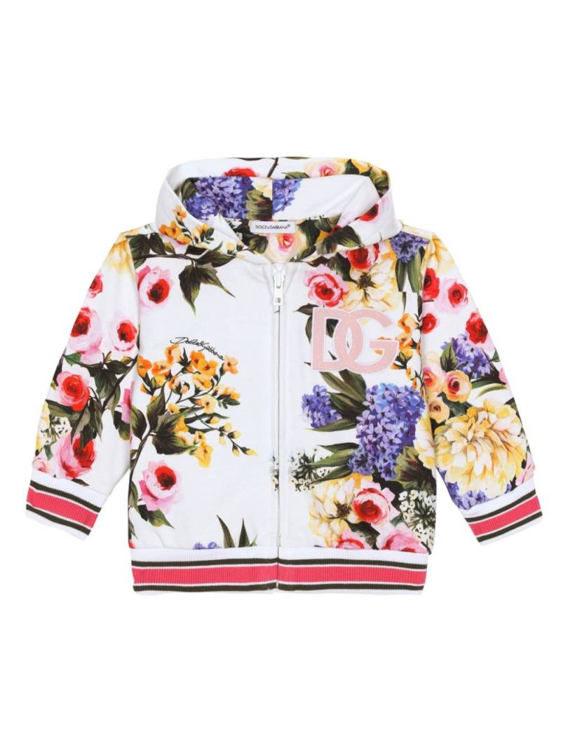 Dolce & Gabbana Kids floral-print hooded jacket - White von Dolce & Gabbana Kids