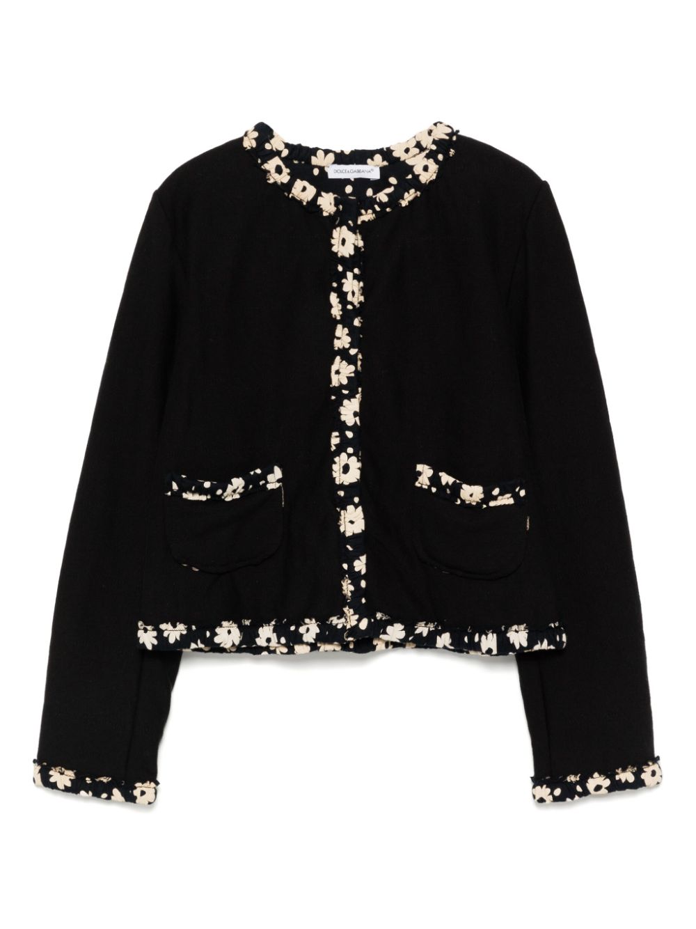 Dolce & Gabbana Kids floral trim single-breasted jacket - Black von Dolce & Gabbana Kids