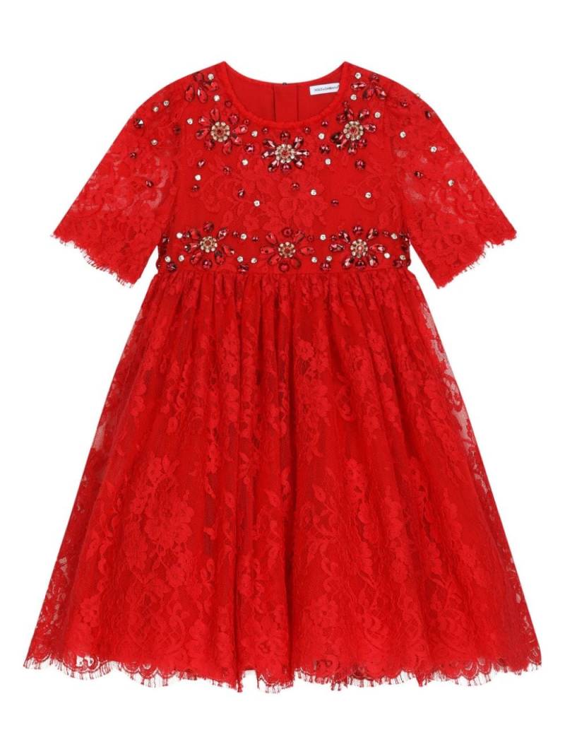 Dolce & Gabbana Kids gemstone-embellished lace dress - Red von Dolce & Gabbana Kids