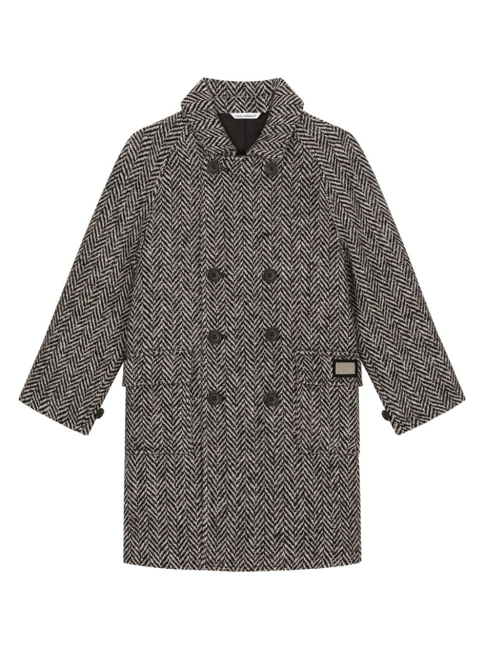 Dolce & Gabbana Kids herringbone-pattern coat - Black von Dolce & Gabbana Kids