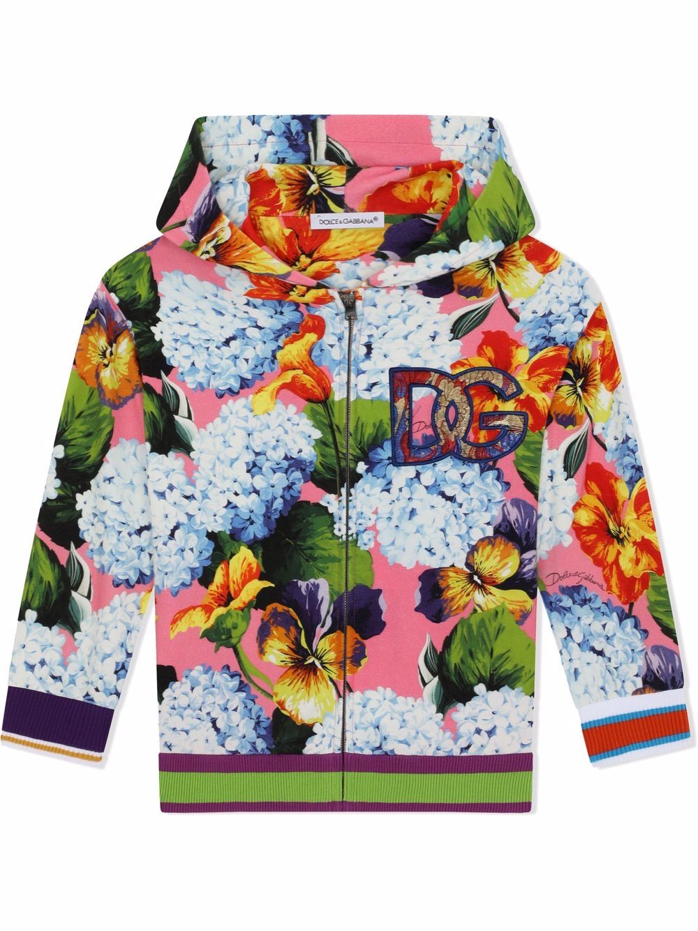 Dolce & Gabbana Kids hortensia logo-patch zip-up hoodie - Blue von Dolce & Gabbana Kids