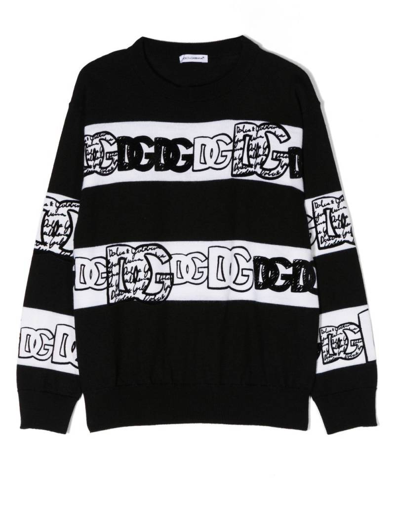 Dolce & Gabbana Kids intarsia-knit embroidered jumper - Black von Dolce & Gabbana Kids