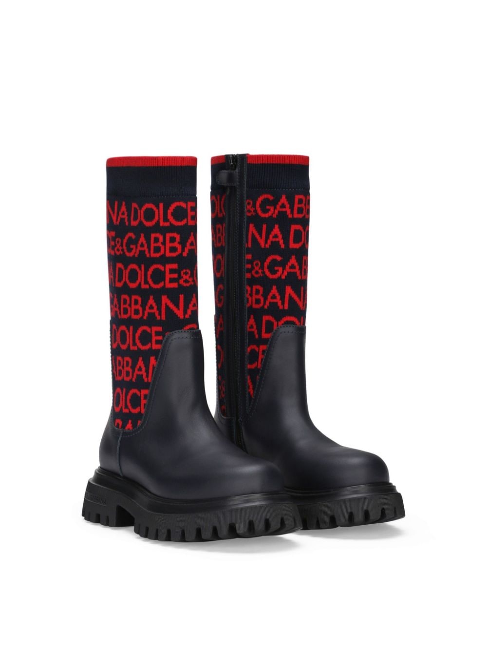 Dolce & Gabbana Kids intarsia-knit logo boots - Black von Dolce & Gabbana Kids