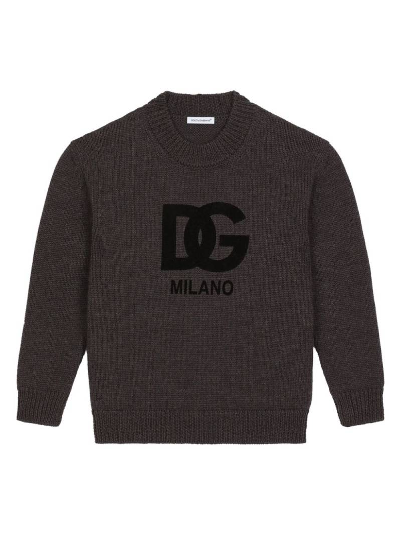 Dolce & Gabbana Kids intarsia-logo virgin-wool jumper - Grey von Dolce & Gabbana Kids