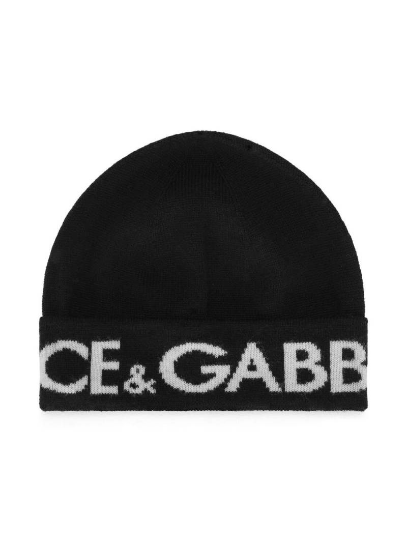 Dolce & Gabbana Kids jacquard-logo virgin-wool knit beanie - Black von Dolce & Gabbana Kids