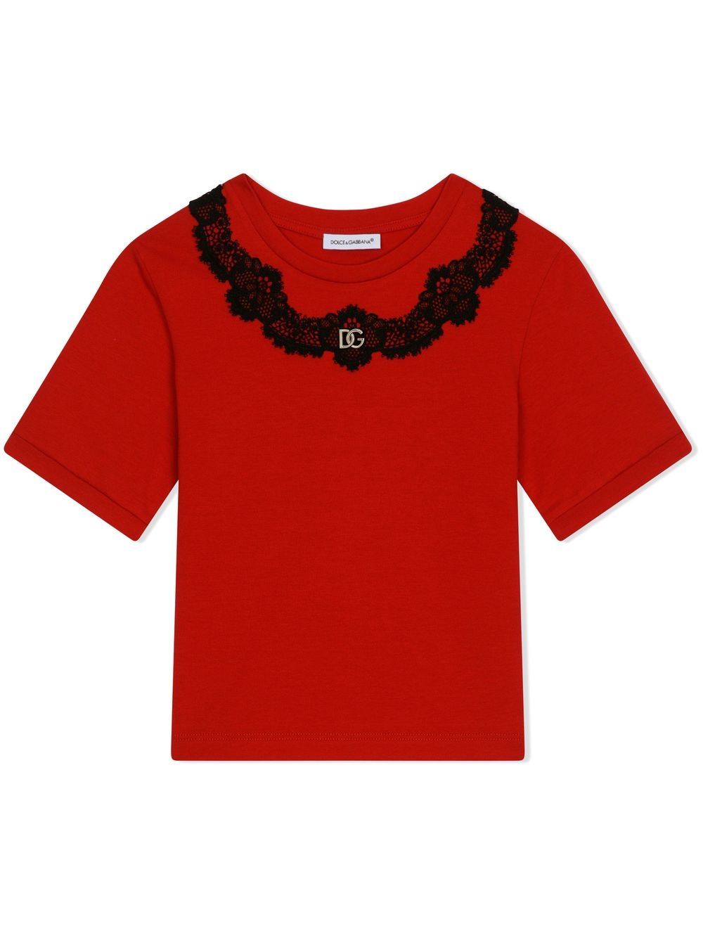 Dolce & Gabbana Kids lace-insert cotton T-shirt - Red von Dolce & Gabbana Kids