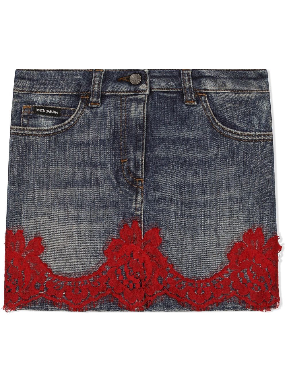 Dolce & Gabbana Kids lace-insert denim miniskirt - Blue von Dolce & Gabbana Kids