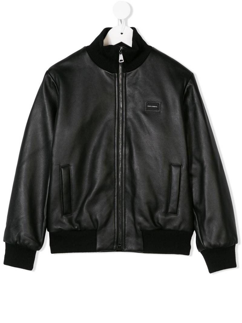 Dolce & Gabbana Kids leather bomber jacket - Black von Dolce & Gabbana Kids