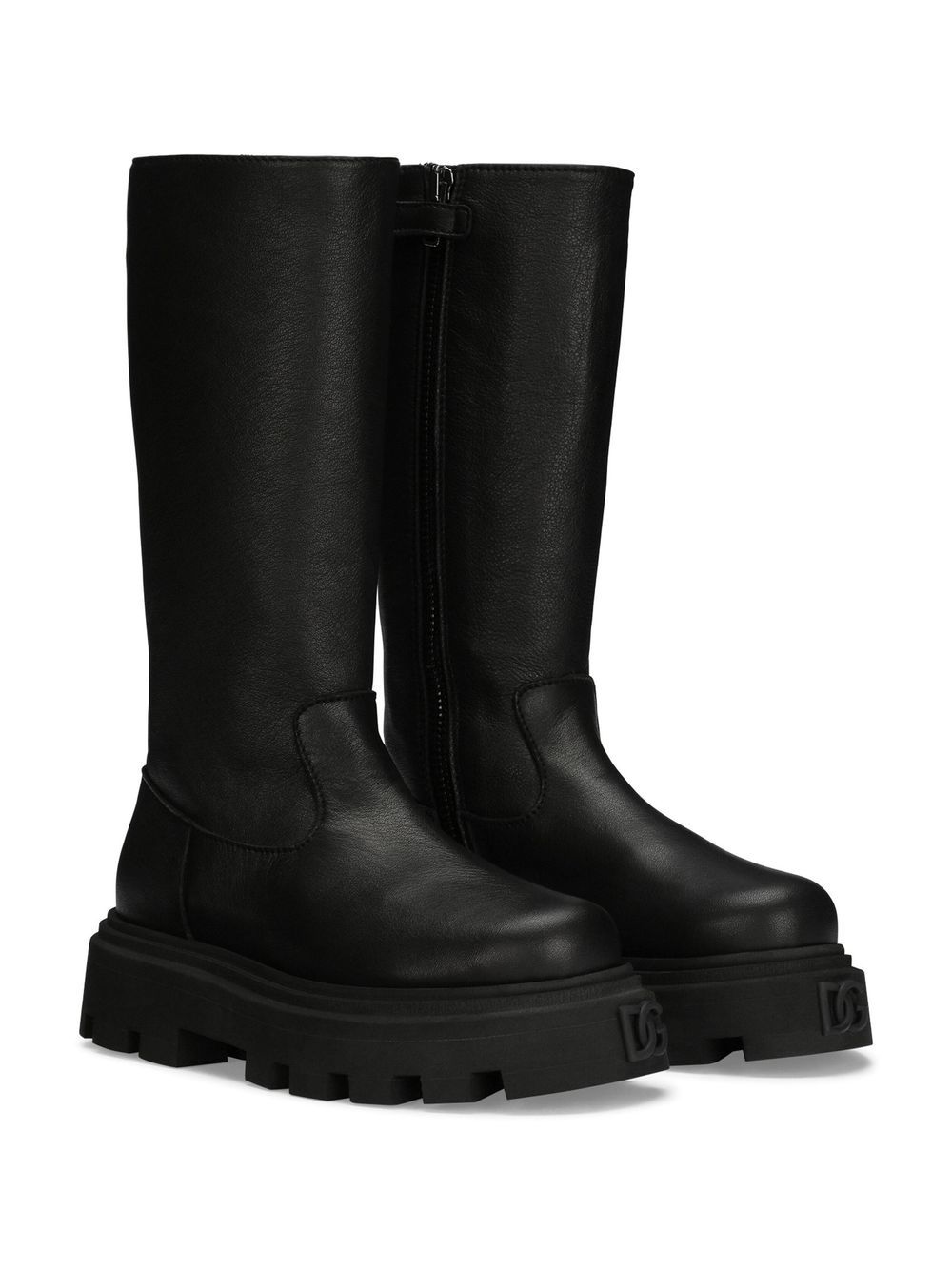 Dolce & Gabbana Kids leather calf-length boots - Black von Dolce & Gabbana Kids