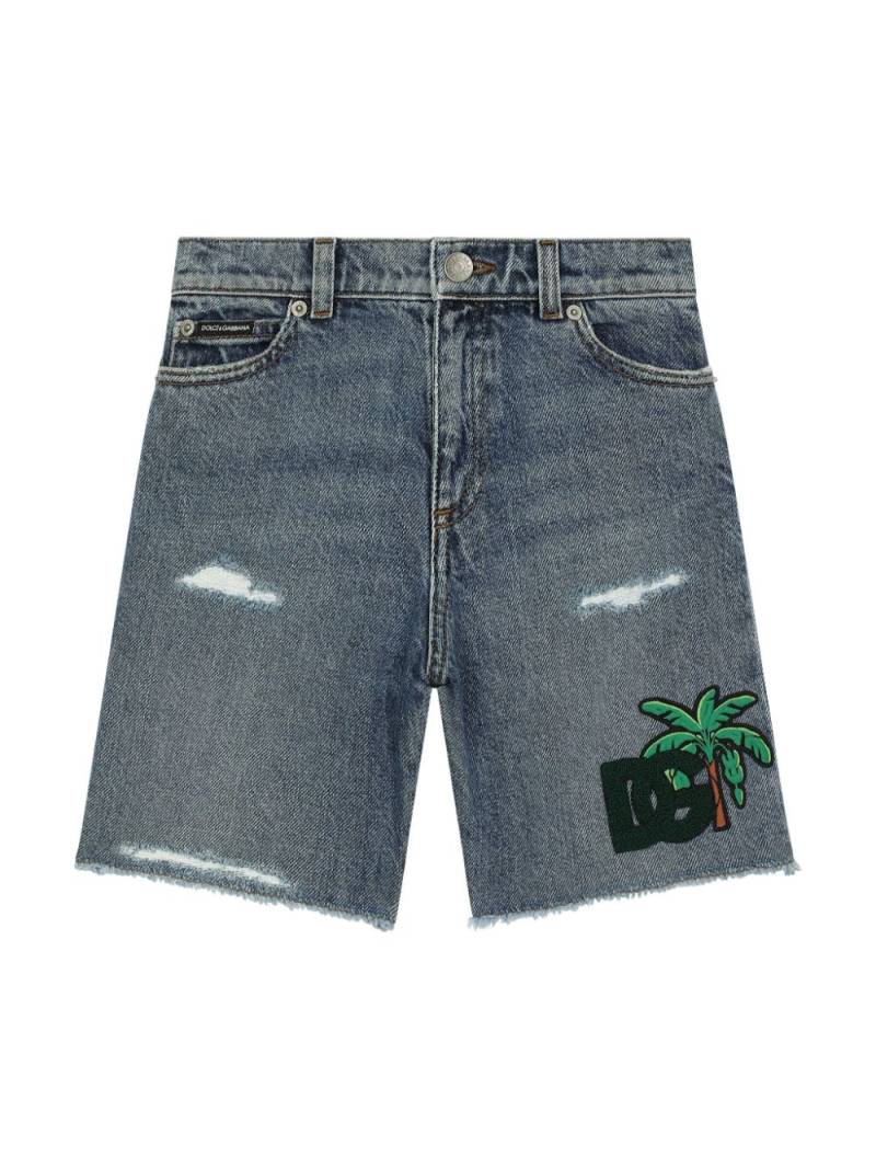 Dolce & Gabbana Kids logo-appliqué denim shorts - Blue von Dolce & Gabbana Kids