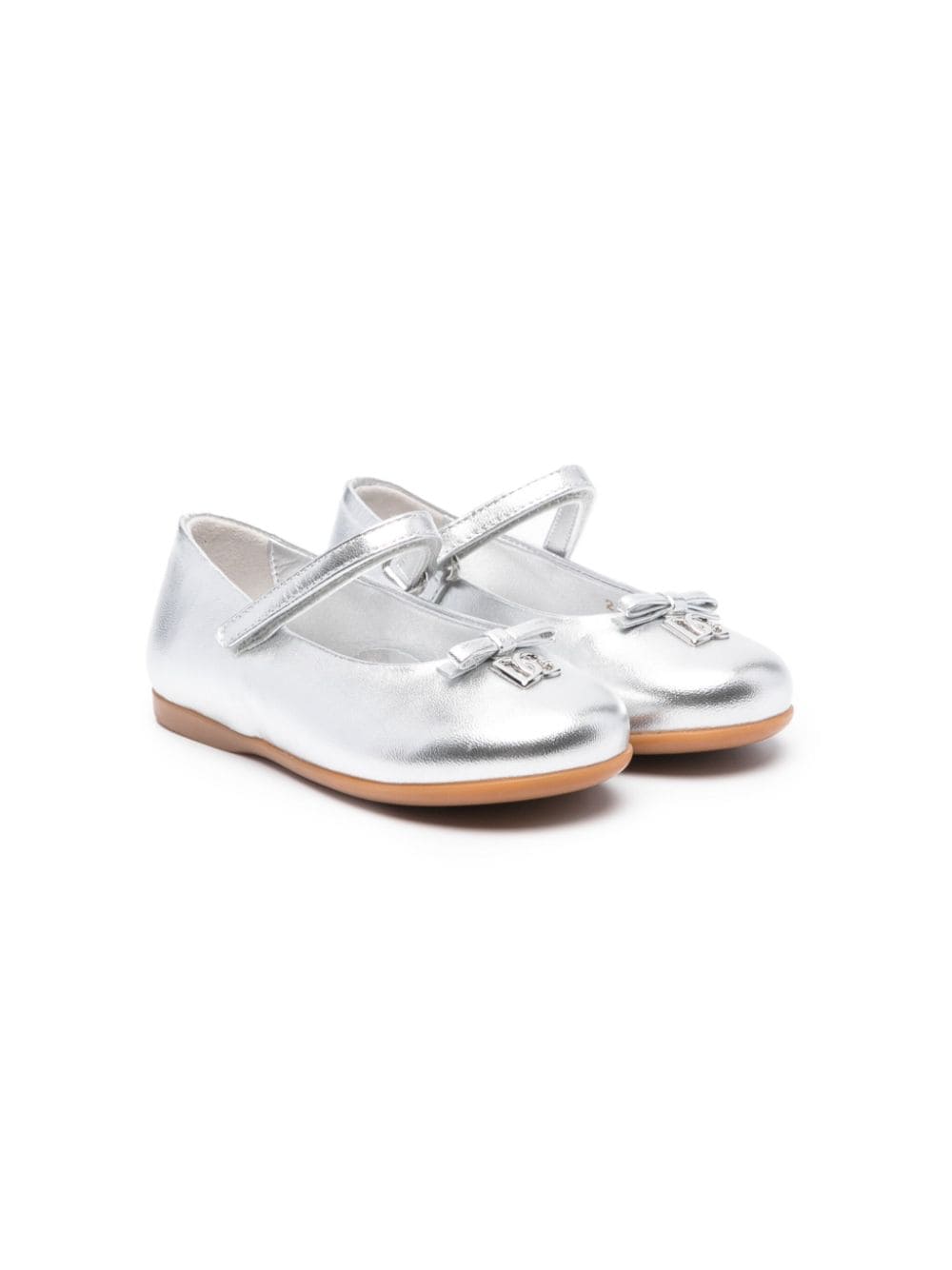 Dolce & Gabbana Kids logo-appliqué leather ballerinas - Silver von Dolce & Gabbana Kids