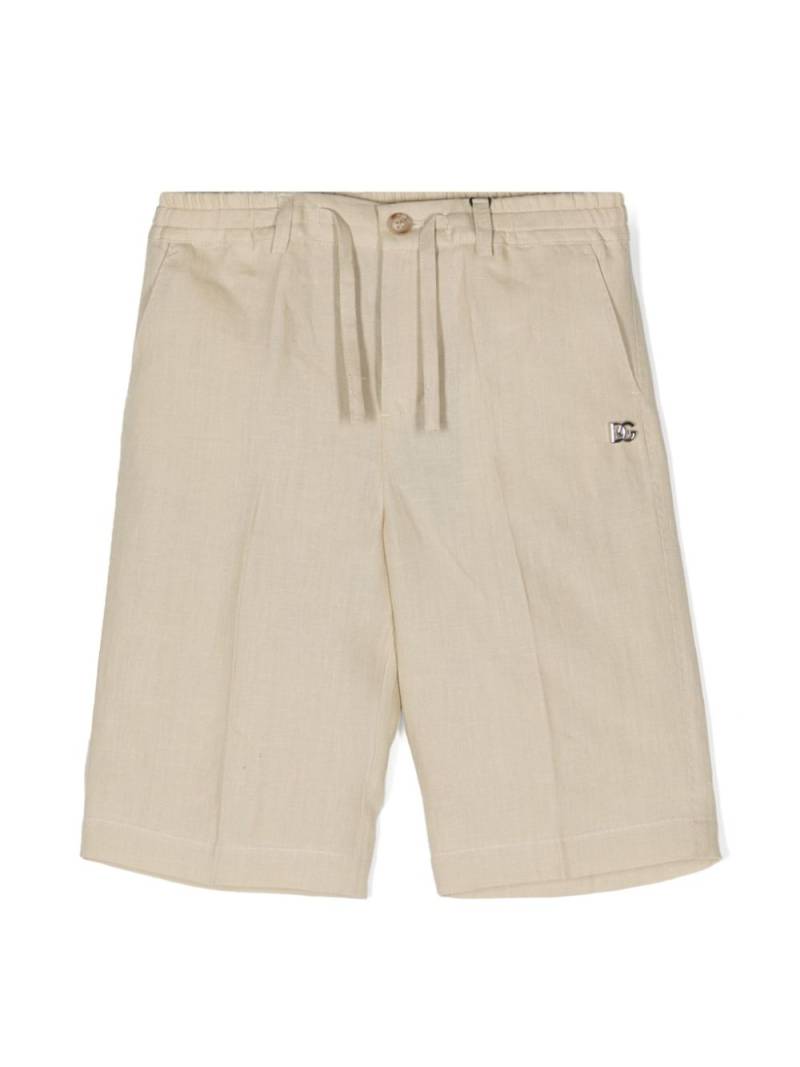 Dolce & Gabbana Kids logo-appliqué linen bermuda shorts - Neutrals von Dolce & Gabbana Kids