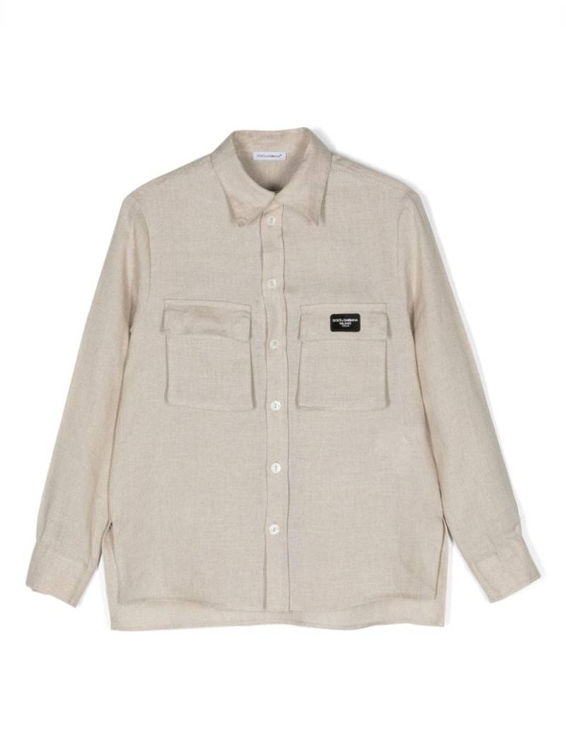 Dolce & Gabbana Kids logo-appliqué linen shirt - Neutrals von Dolce & Gabbana Kids