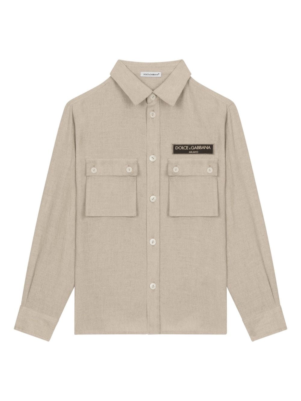 Dolce & Gabbana Kids logo-appliqué linen shirt - Neutrals von Dolce & Gabbana Kids