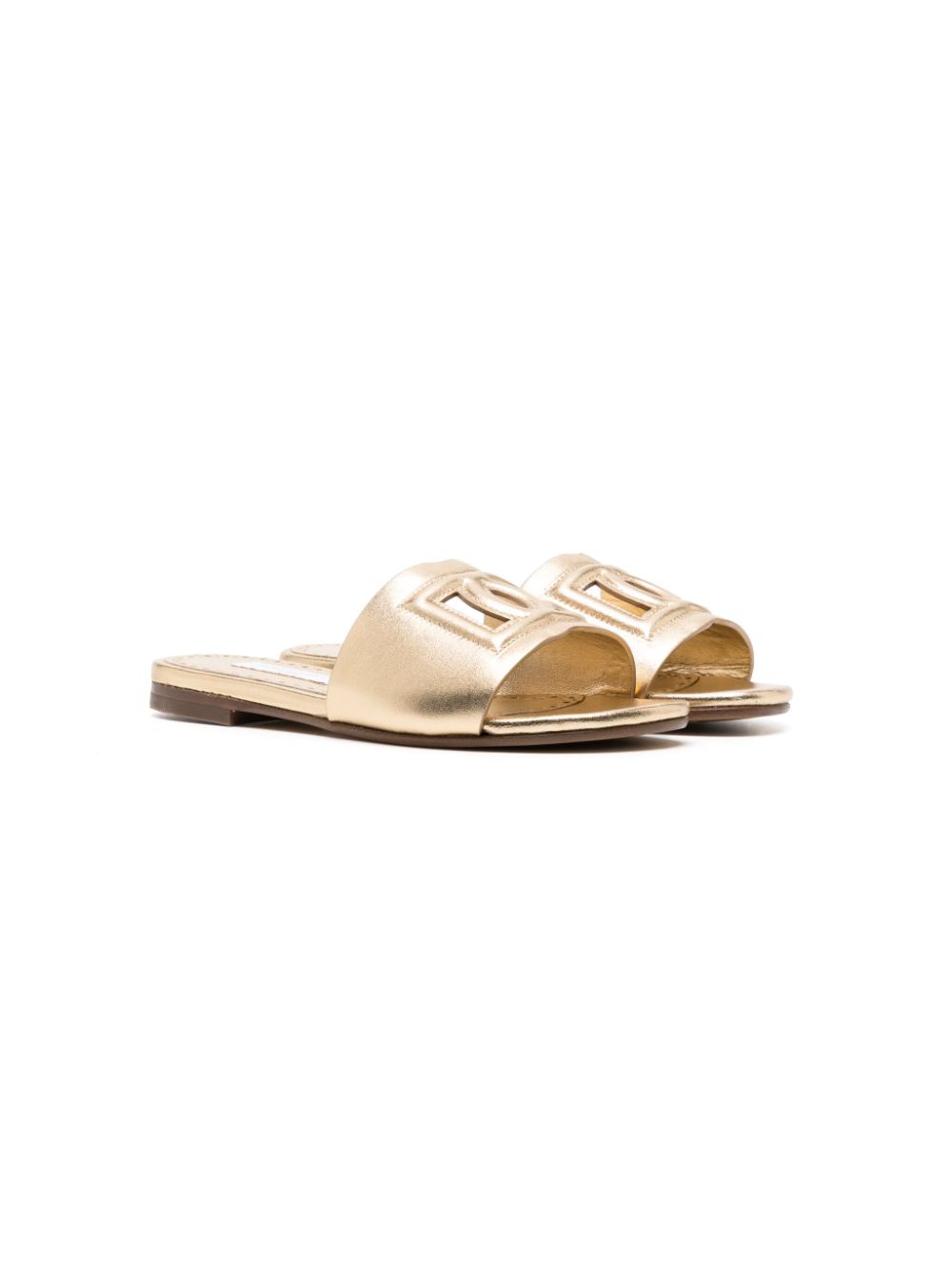 Dolce & Gabbana Kids logo-appliqué metallic slippers - Gold von Dolce & Gabbana Kids