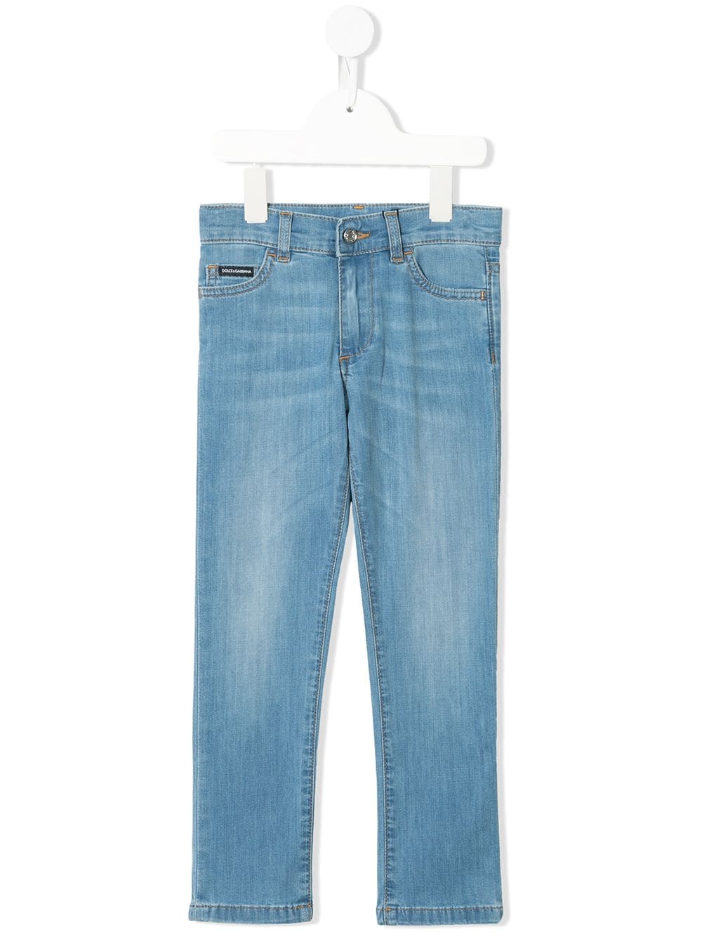 Dolce & Gabbana Kids logo-appliqué slim-cut jeans - Blue von Dolce & Gabbana Kids