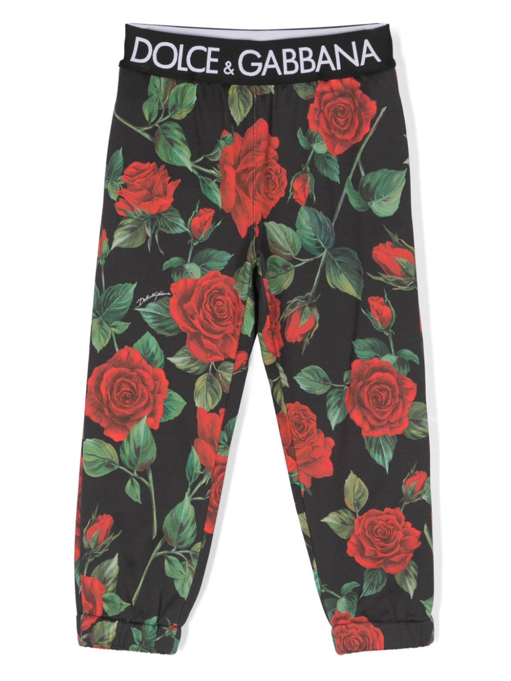 Dolce & Gabbana Kids logo-band floral-print trousers - Black von Dolce & Gabbana Kids