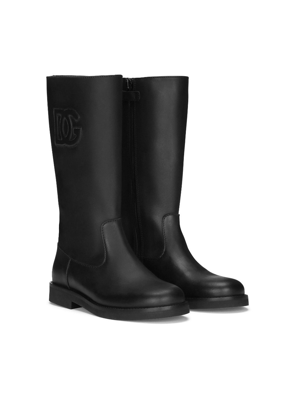 Dolce & Gabbana Kids logo-embossed leather wellies - Black von Dolce & Gabbana Kids