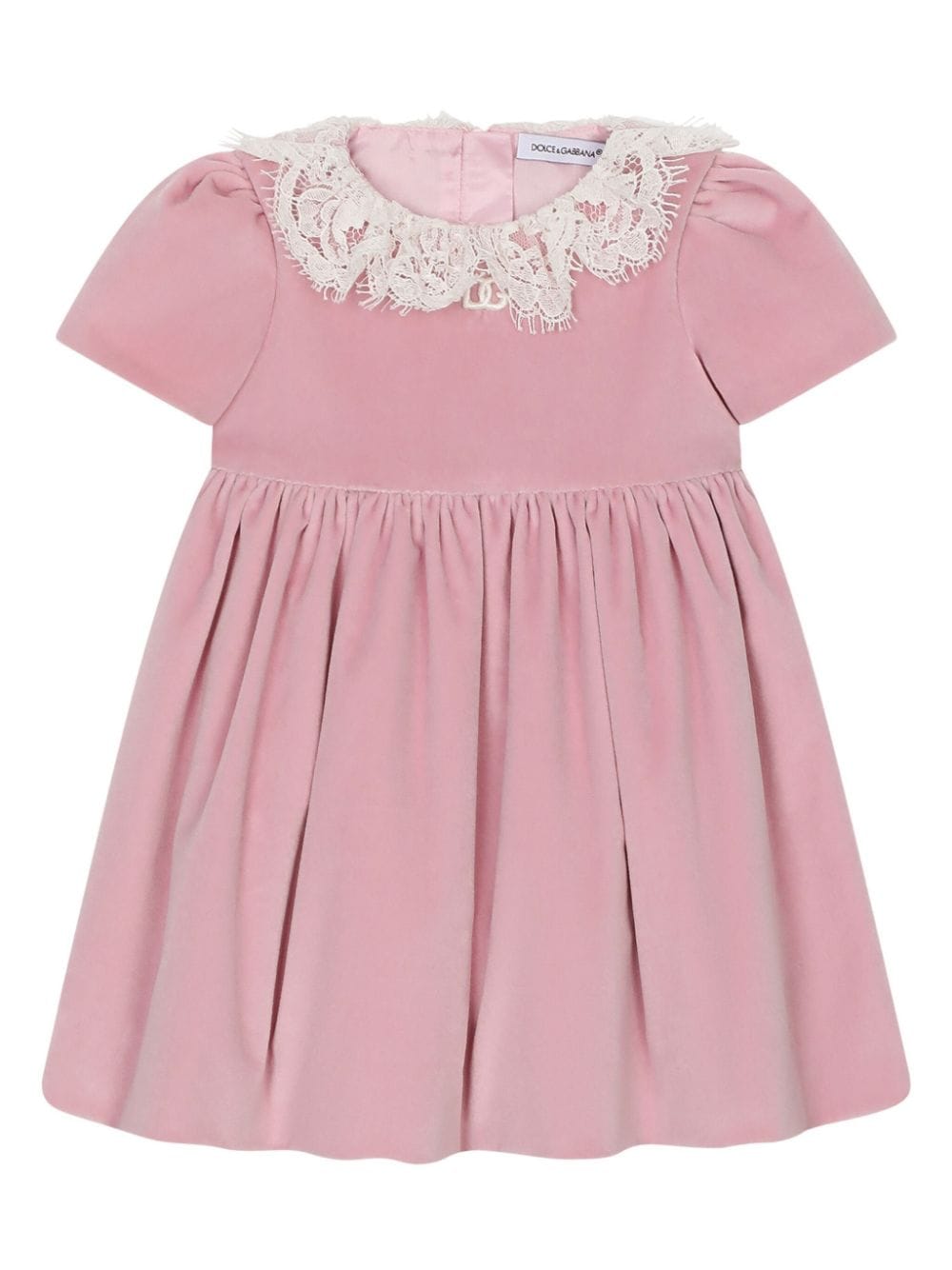 Dolce & Gabbana Kids logo-embroidered lace-collar flared dress - Pink von Dolce & Gabbana Kids