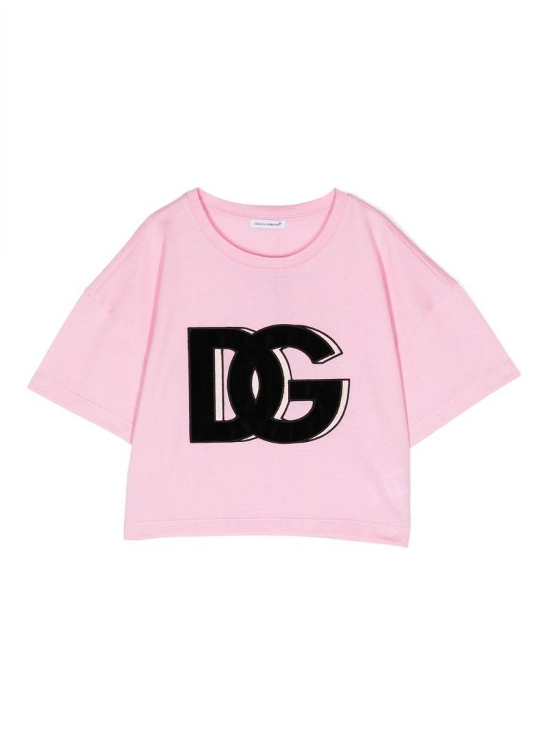 Dolce & Gabbana Kids logo-embroidered short-sleeve T-shirt - Pink von Dolce & Gabbana Kids