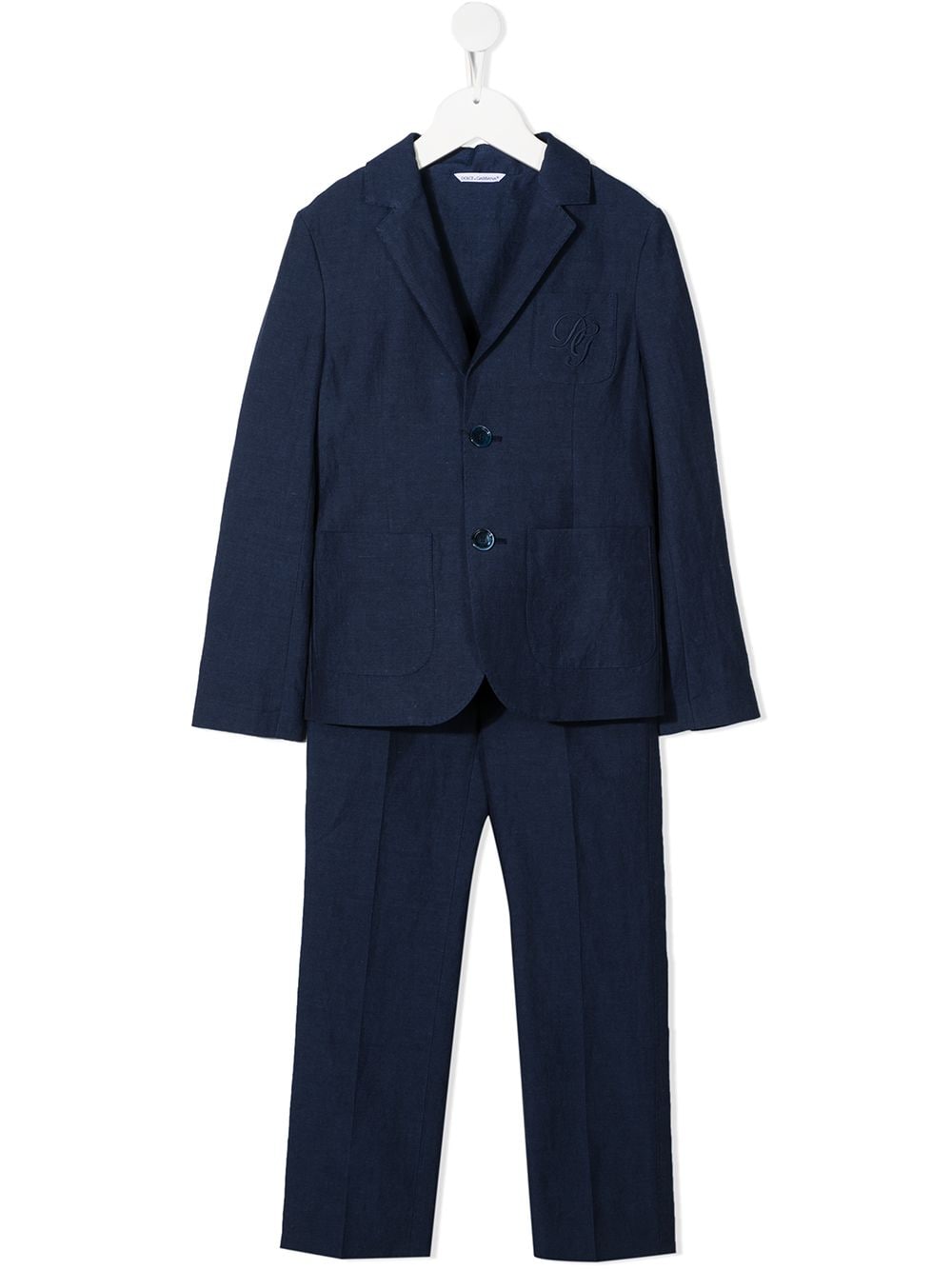 Dolce & Gabbana Kids logo-embroidered single-breasted blazer - Blue von Dolce & Gabbana Kids