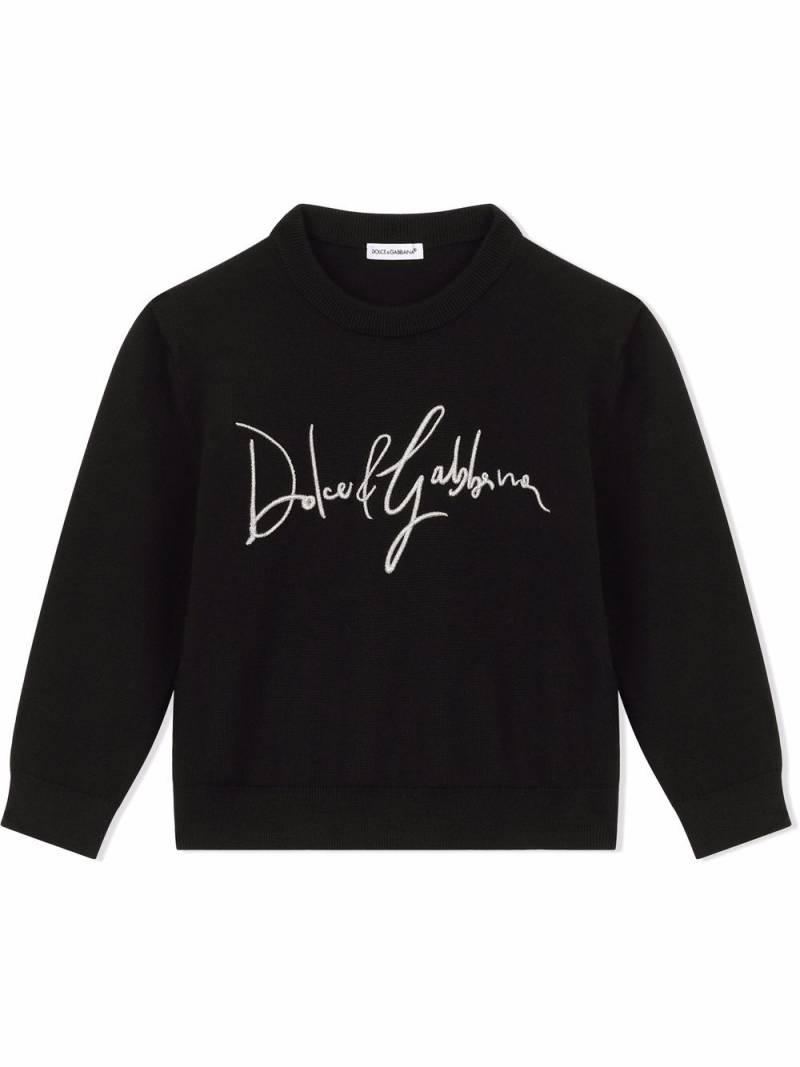 Dolce & Gabbana Kids logo-embroidered virgin wool jumper - Black von Dolce & Gabbana Kids