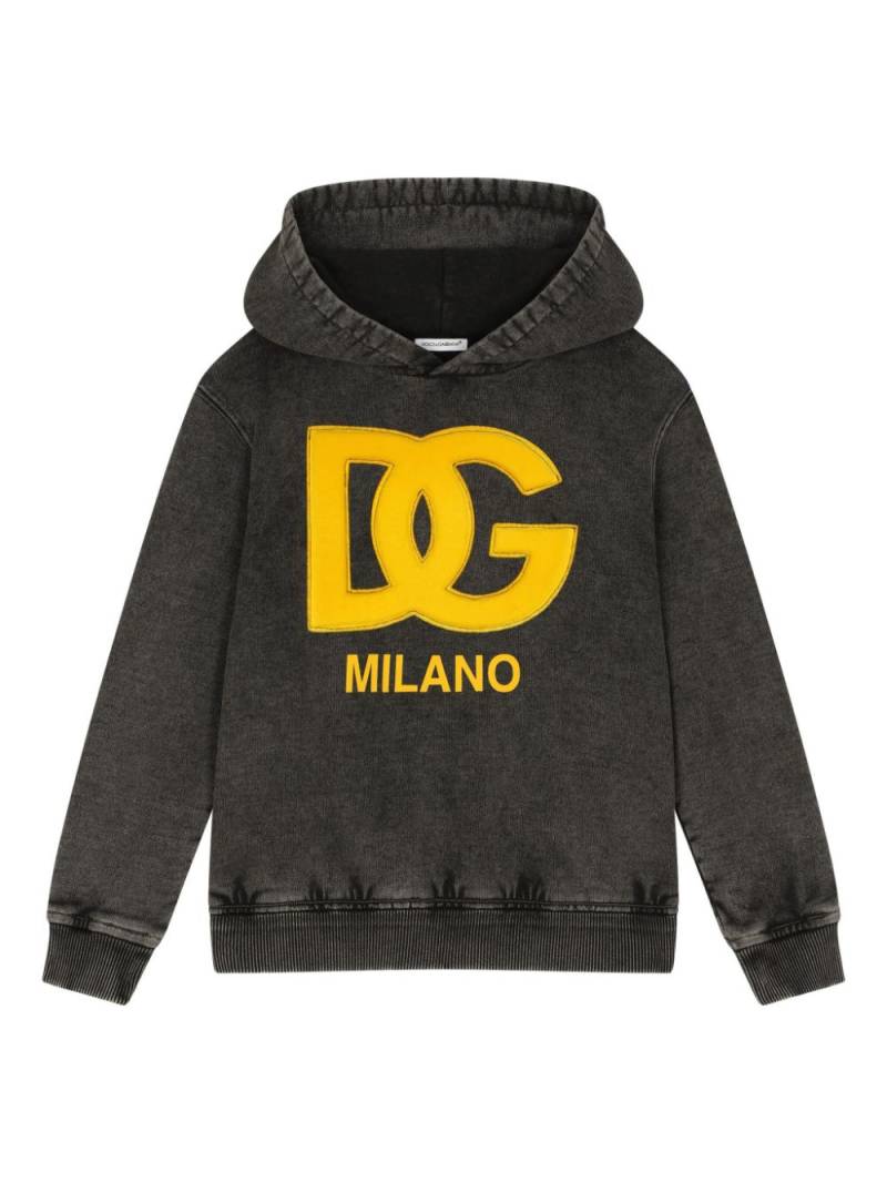 Dolce & Gabbana Kids logo-embroidered washed hoodie - Grey von Dolce & Gabbana Kids