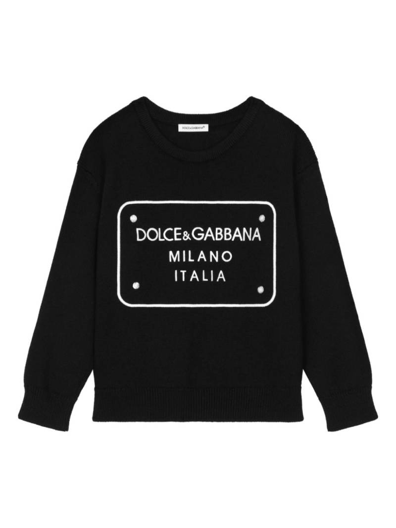 Dolce & Gabbana Kids logo-embroidered wool jumper - Black von Dolce & Gabbana Kids