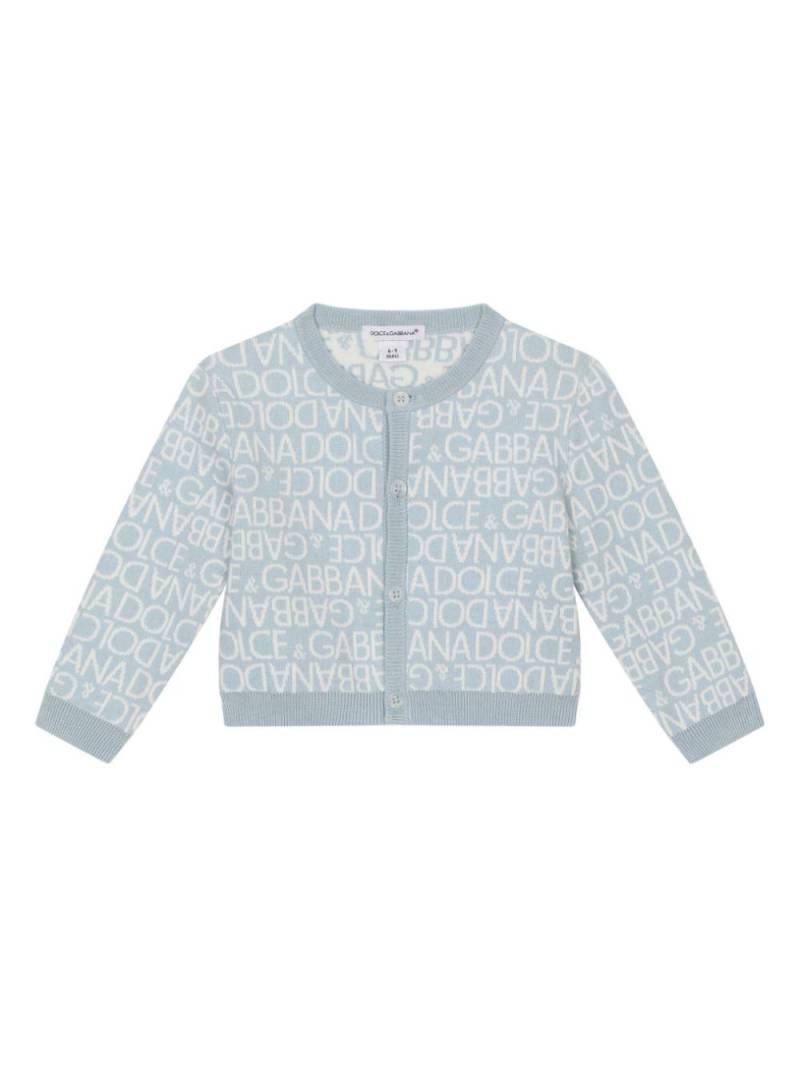 Dolce & Gabbana Kids logo-intarsia round-neck cardigan - Blue von Dolce & Gabbana Kids