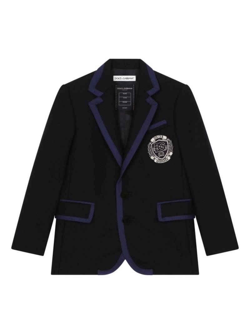 Dolce & Gabbana Kids logo-patch contrast-border wool blazer - Blue von Dolce & Gabbana Kids