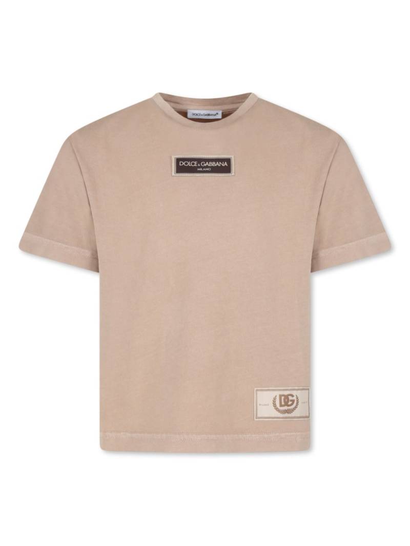 Dolce & Gabbana Kids logo patch crew neck T-shirt - Neutrals von Dolce & Gabbana Kids