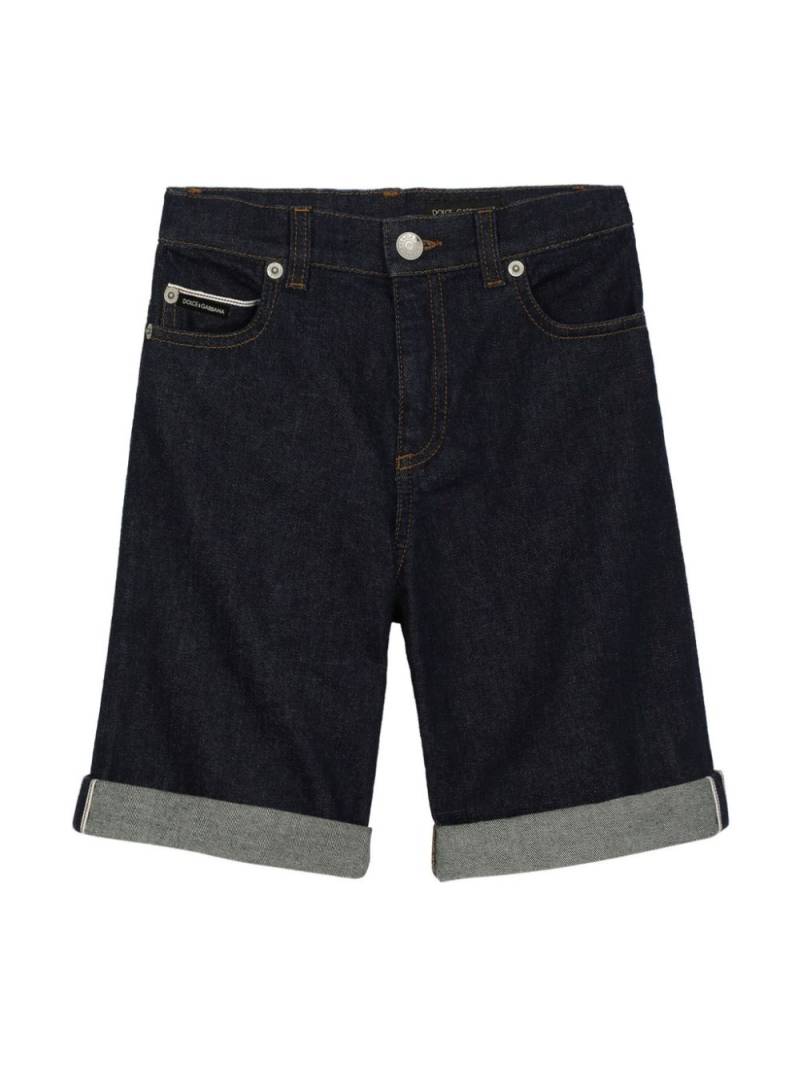 Dolce & Gabbana Kids logo-patch denim Bermuda shorts - Blue von Dolce & Gabbana Kids