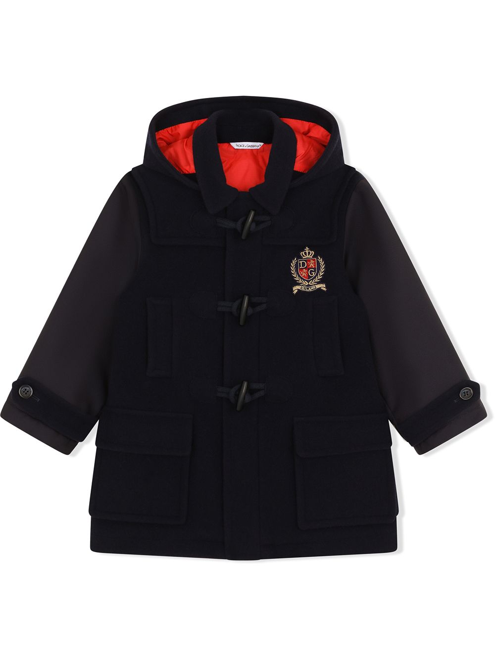 Dolce & Gabbana Kids logo-patch hooded duffle coat - Blue von Dolce & Gabbana Kids