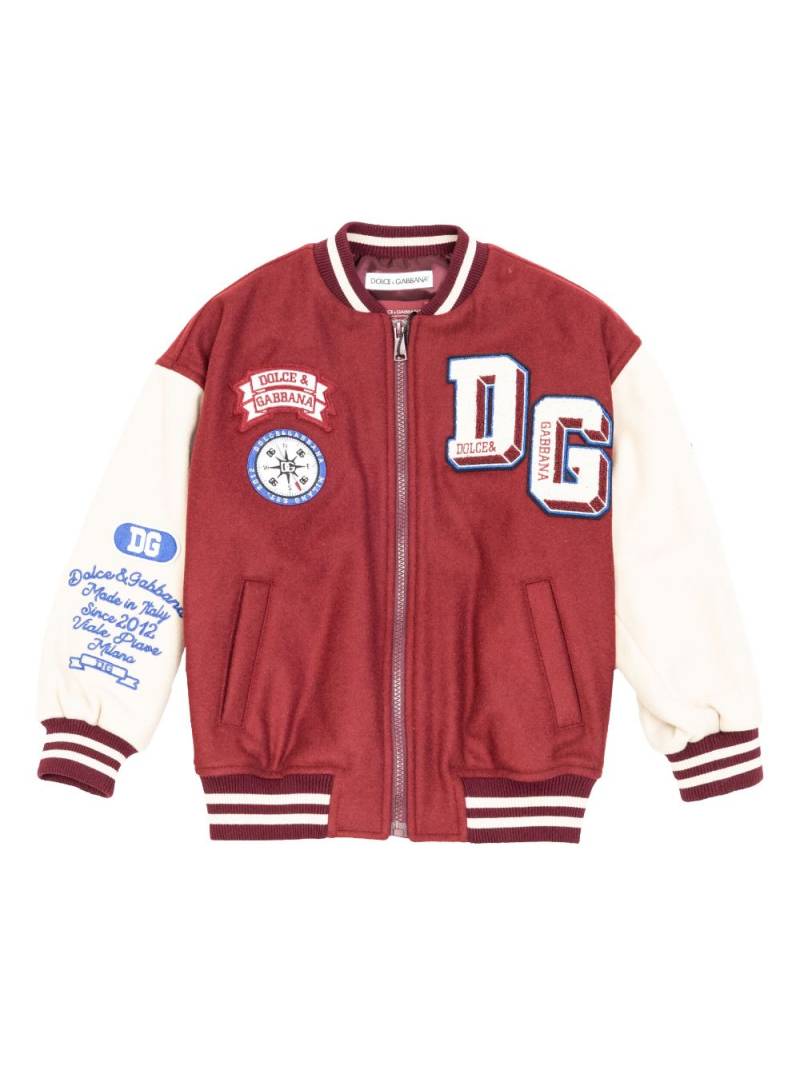 Dolce & Gabbana Kids logo-patch zip-fastened bomber jacket - Red von Dolce & Gabbana Kids